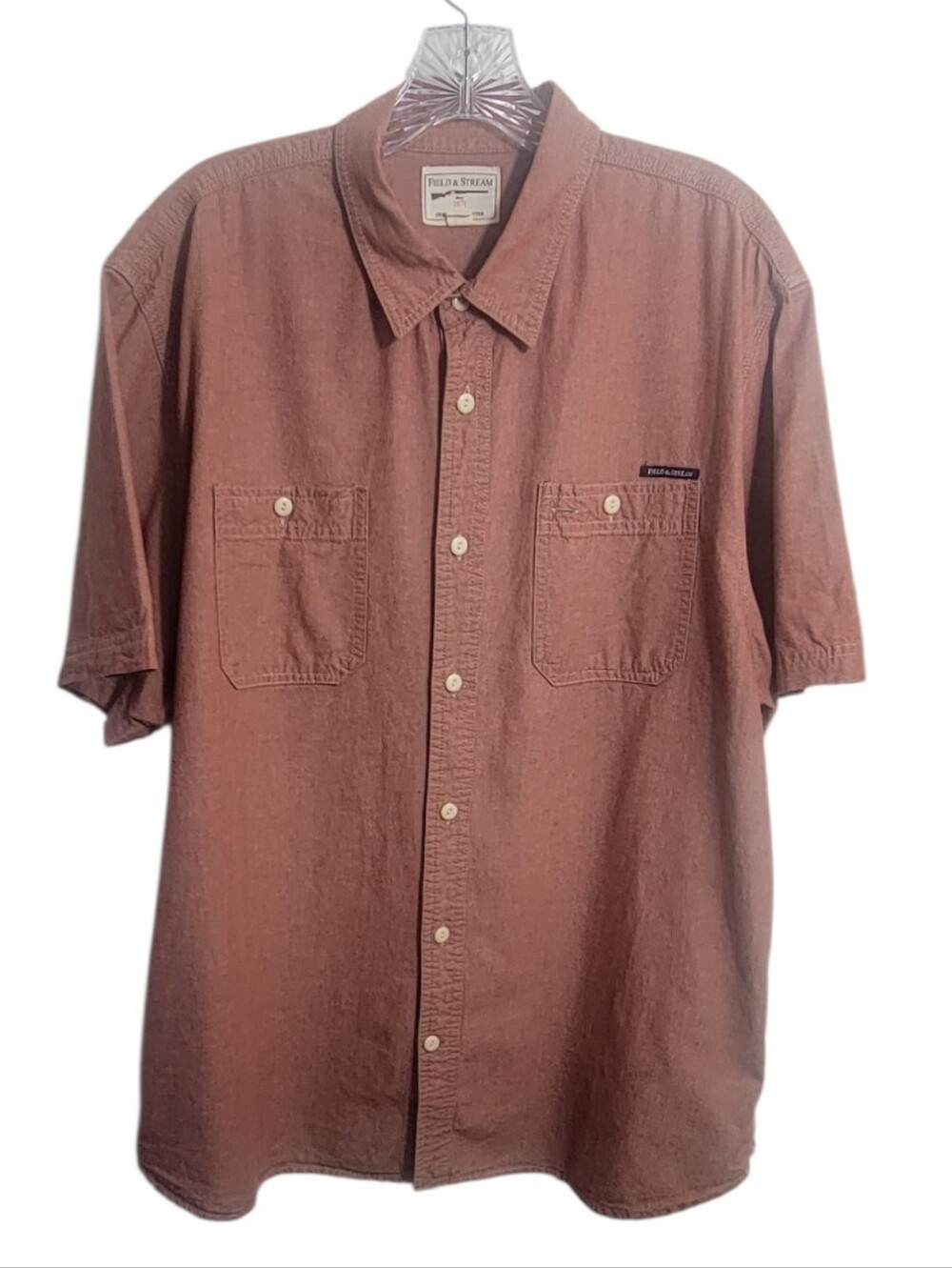 Field & Stream men's XL red short sleeve button down cotton shirt outdoors